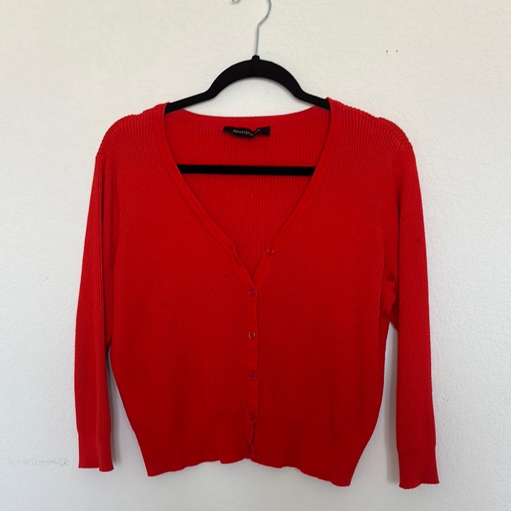 Ashley Stewart Red Cardigan Sweater